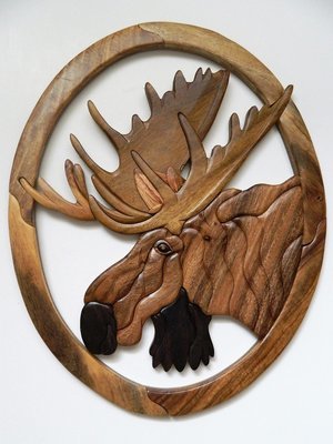 Moose Head Intarsia Wood Wall Art Home Decor Plaque Big Game Lodge New