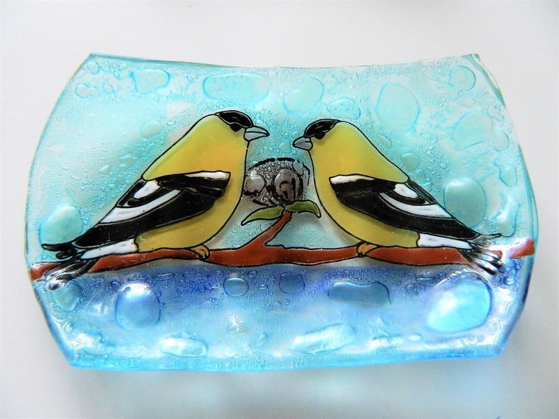 Goldfinch Bird Fused Art Glass Soap Dish Fair Trade from Ecuador