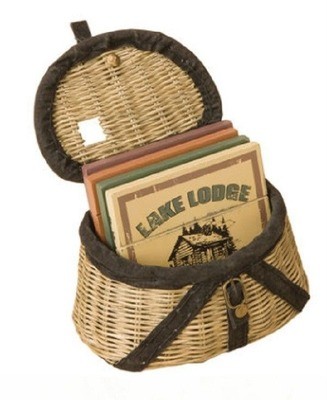 Fly Fishing Creel Basket Holder Four Coaster Set Big Sky Carvers