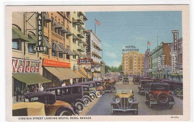 Virginia Street South Cars Reno Nevada linen postcard
