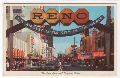 Virginia Street Arch Cars Reno Nevada postcard