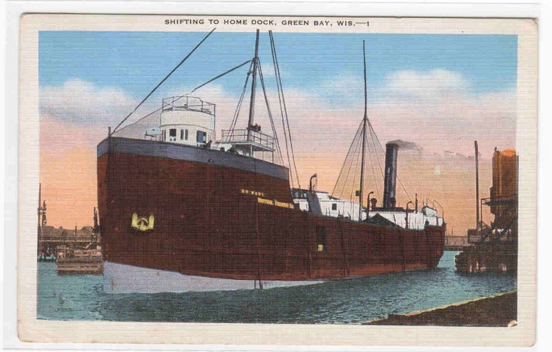 Great Lakes Steamer Green Bay Wisconsin linen postcard
