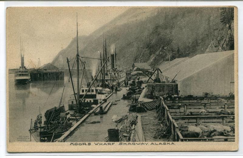 Steamers Moors Wharf Skagway Alaska 1909 postcard