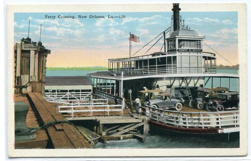 Car Ferry Crossing New Orleans Louisiana 1920c postcard