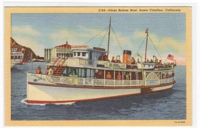 Glass Bottom Boat Santa Catalina Island California linen postcard
