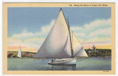 Yacht Sail Boat Cape Cod Massachusetts linen postcard
