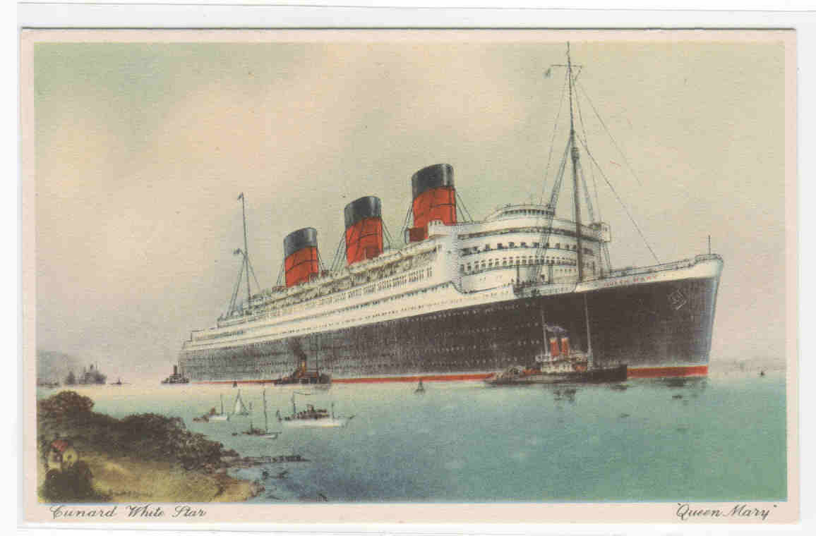 Queen Mary Ocean Liner Ship Cunard White Line postcard