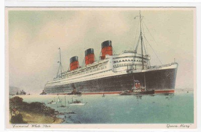 Queen Mary Ocean Liner Ship Cunard White Line postcard
