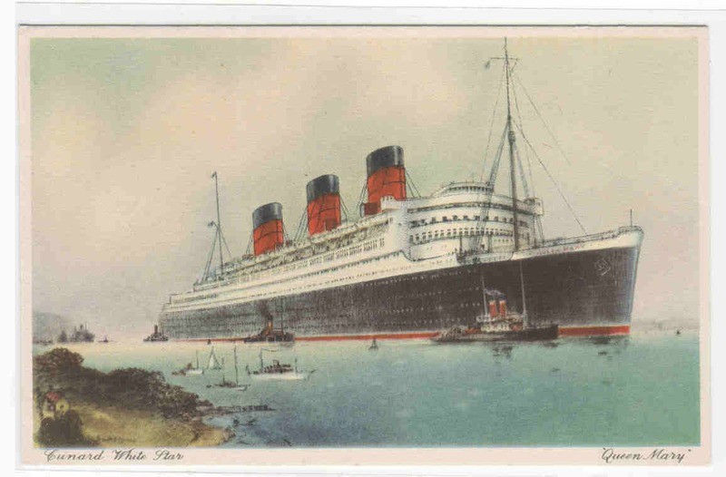 Queen Mary Ocean Liner Ship Cunard White Line postcard