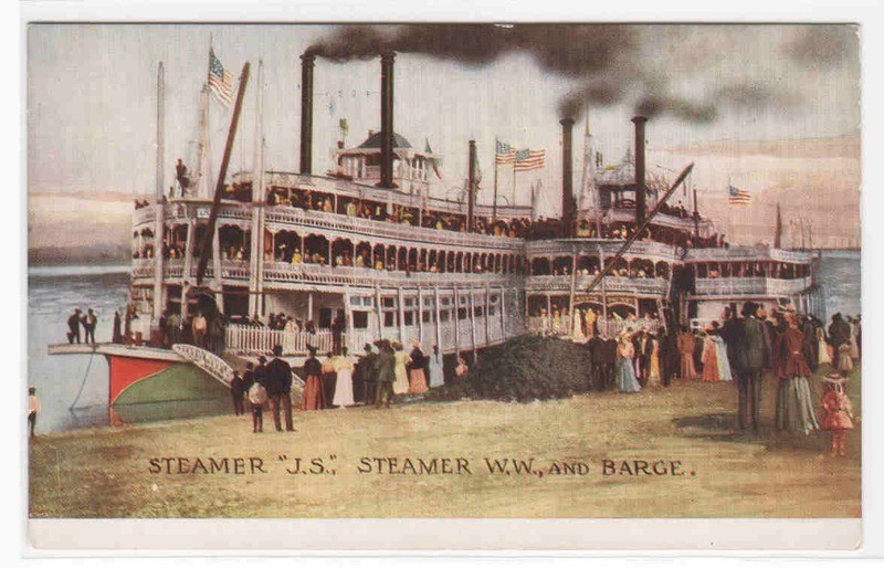 Steamer J S &amp; W W &amp; Barge Rock Island Illinois 1910c postcard