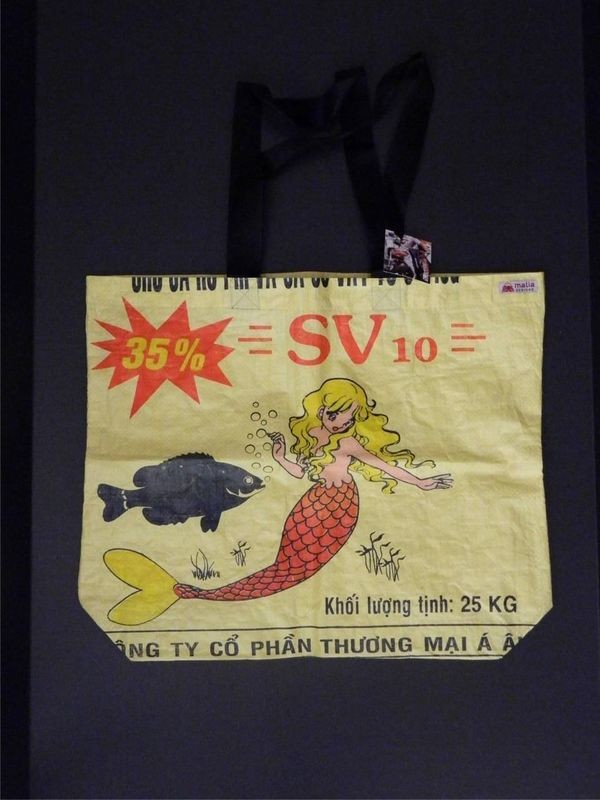 Blonde Mermaid Recycled Feed Bag Large Yellow Tote Made in Cambodia Fair Trade