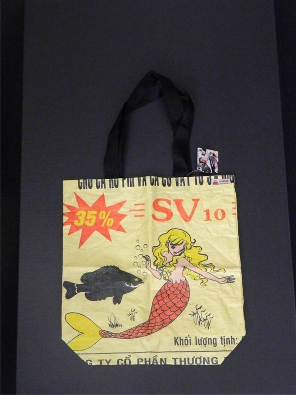Blonde Mermaid Recycled Feed Bag Small Yellow Tote Made in Cambodia Fair Trade