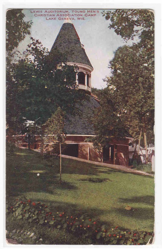 Lewis Auditorium YMCA Camp Lake Geneva Wisconsin 1909 postcard