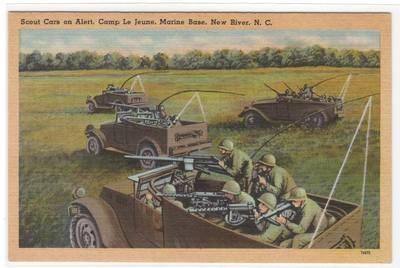 Scout Cars US Marine Base Camp Le Jeune North Carolina WWII era postcard