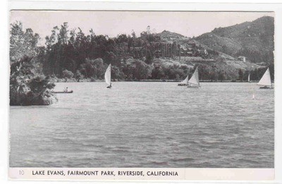 Yachting Lake Evans Fairmount Park Riverside California 1950 postcard