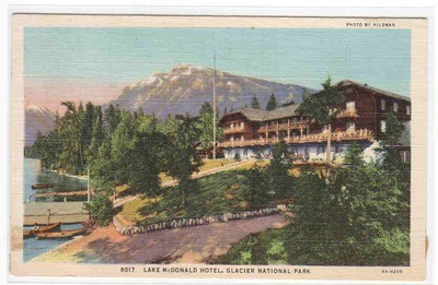 Lake McDonald Hotel Glacier National Park Montana linen postcard