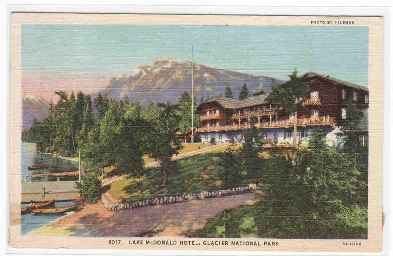 Lake McDonald Hotel Glacier National Park Montana linen postcard