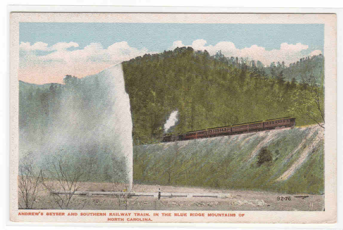 Southern Railroad Train Andrews Geyser Blue Ridge Mountains NC postcard