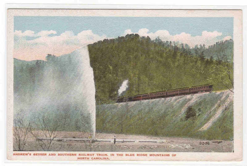 Southern Railroad Train Andrews Geyser Blue Ridge Mountains NC postcard