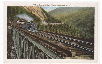 Railroad Train Willey Brook Bridge White Mountains New Hampshire 1920s postcard
