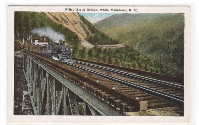 Railroad Train Willey Brook Bridge White Mountains New Hampshire 1920s postcard
