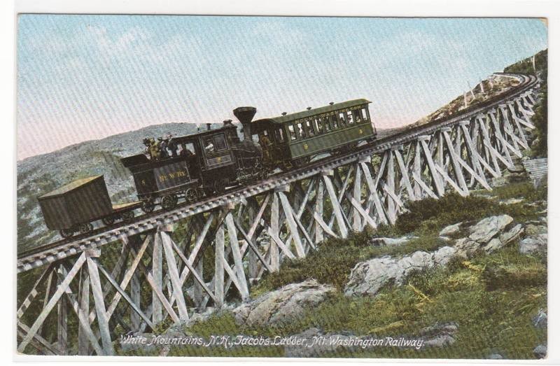 Incline Railroad Train Jacobs Ladder Mt Washington 1910c postcard