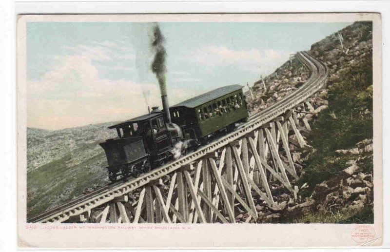 Incline Railroad Train Jacob's Ladder Mt Washington Railway NH 1909 postcard