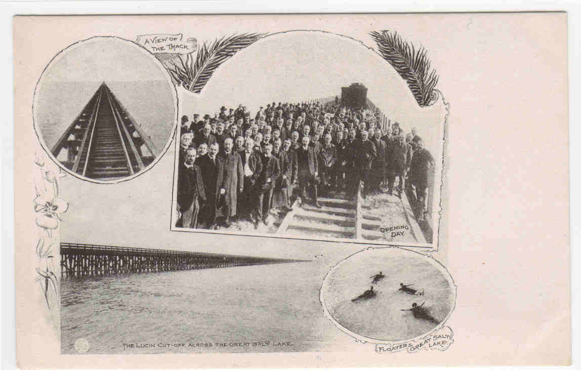 Great Salt Lake Lucin Cut Railroad Track Utah 1910c Albertype postcard