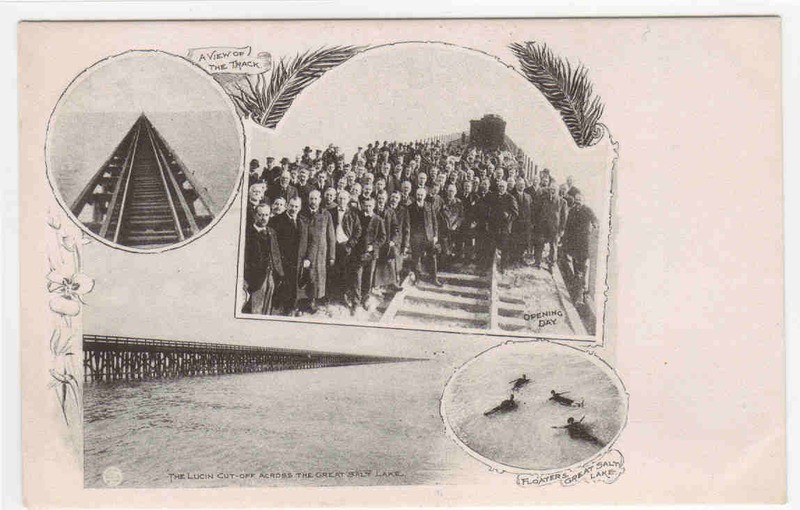 Great Salt Lake Lucin Cut Railroad Track Utah 1910c Albertype postcard