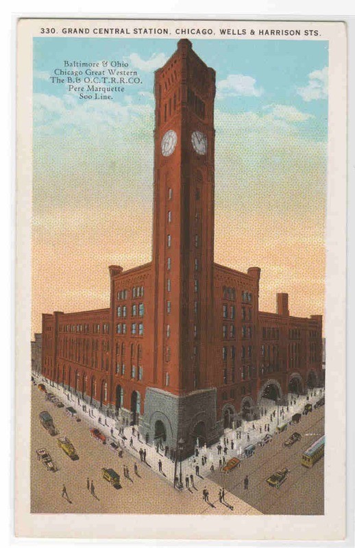 Grand Central Railroad Station Chicago Illinois 1920s postcard