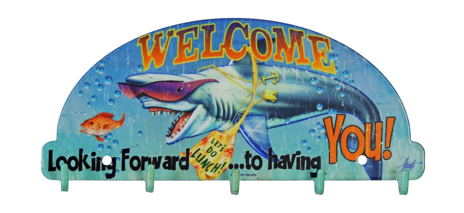 Shark Welcome Key Rack Looking Forward To Having You Metal Wall Art USA