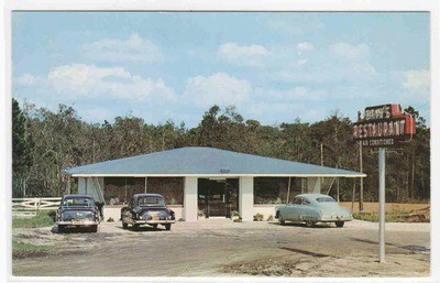 Bray’s Restaurant Cars Hilliard Florida 1950s postcard