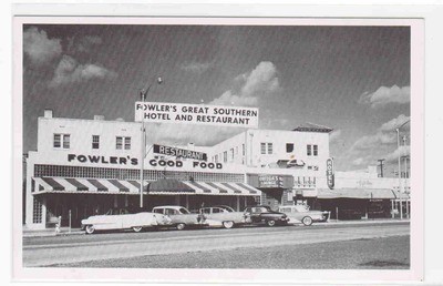 Fowlers Great Southern Hotel Restaurant Cars Hollywood Florida 1950s postcard