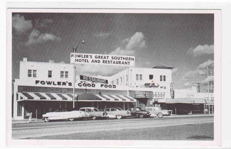 Fowlers Great Southern Hotel Restaurant Cars Hollywood Florida 1950s postcard