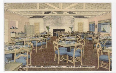 Main Dining Room Terrace Restaurant Fort Lauderdale Florida linen postcard
