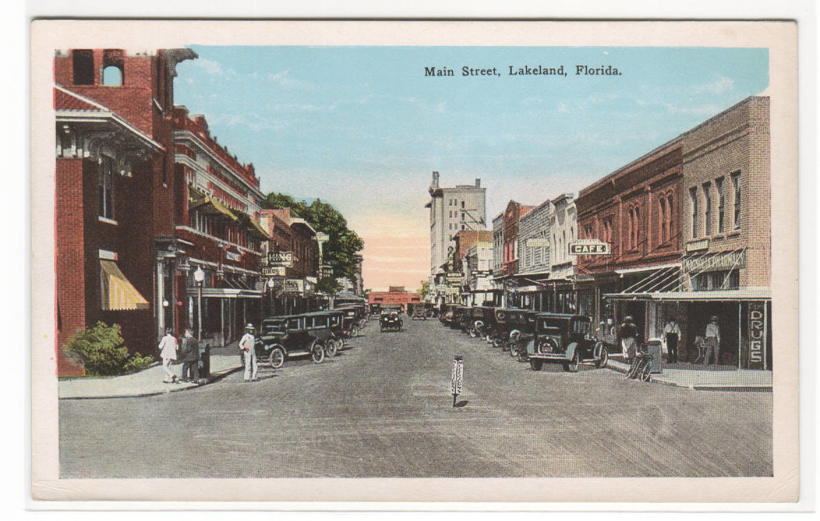 Main Street Cars Lakeland Florida 1920c postcard