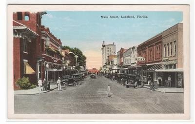 Main Street Cars Lakeland Florida 1920c postcard