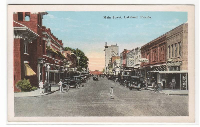Main Street Cars Lakeland Florida 1920c postcard