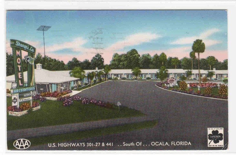 Shangri La Motel US 301 Ocala Florida 1957 postcard
