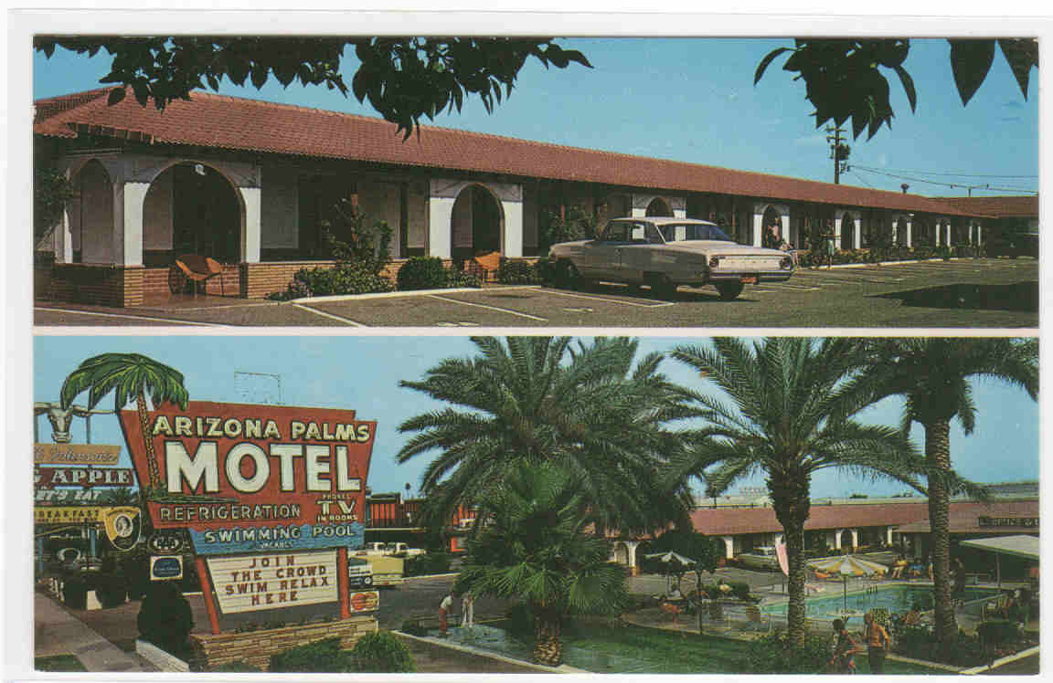 Arizona Palms Motel Car Phoenix Arizona postcard
