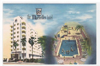 Marseilles Hotel Miami Beach Florida linen postcard