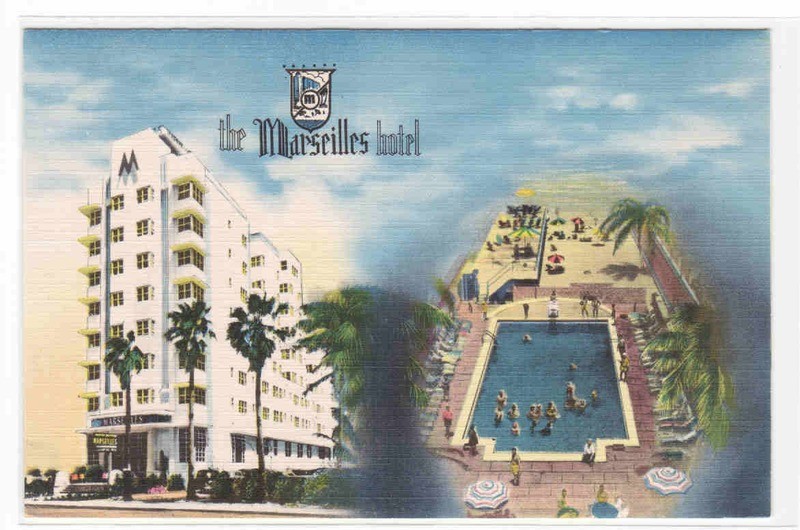 Marseilles Hotel Miami Beach Florida linen postcard