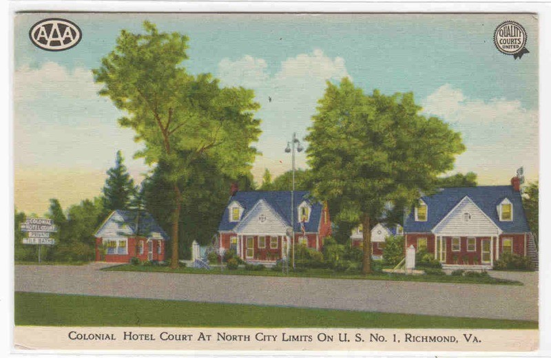 Colonial Hotel Court Motel US 1 Richmond Virginia 1940 postcard