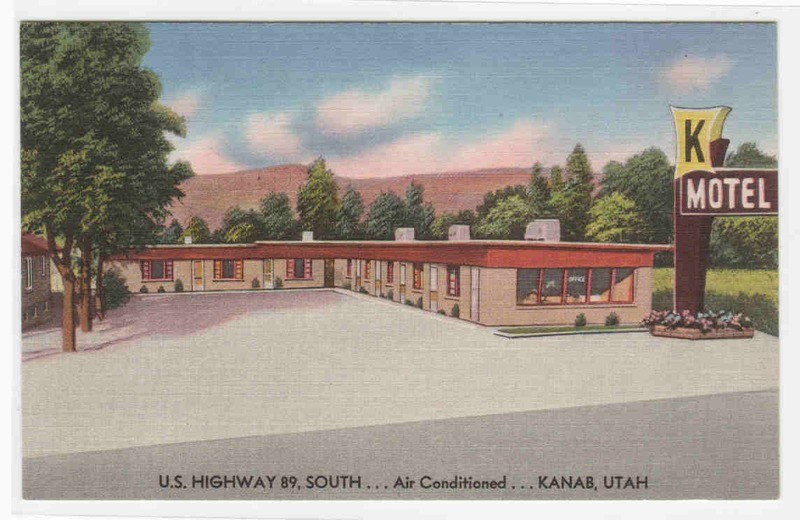 K Motel US 89 Kanab Utah Roadside America linen postcard