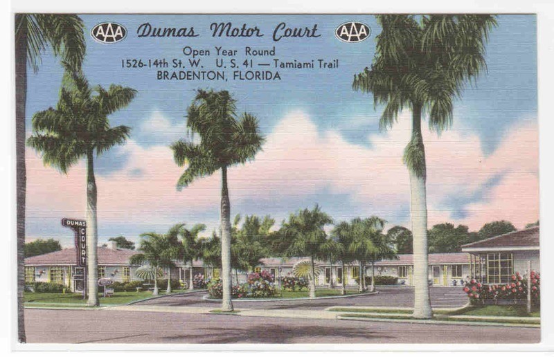 Dumas Motor Court Motel Bradenton Florida linen postcard