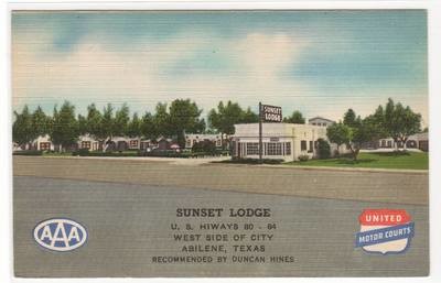 Sunset Lodge US Highways 80 84 Abilene Texas linen postcard