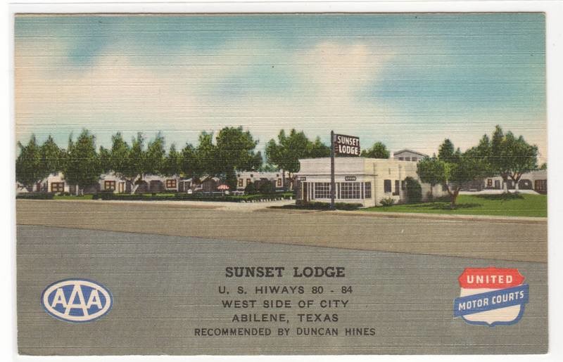 Sunset Lodge US Highways 80 84 Abilene Texas linen postcard
