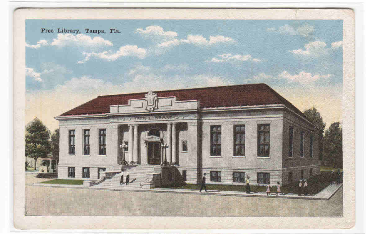 Free Library Tampa Florida 1920c postcard