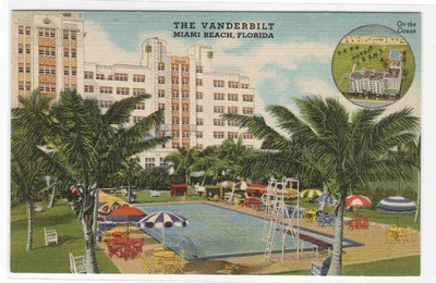 The Vanderbilt Hotel Miami Beach Florida linen postcard