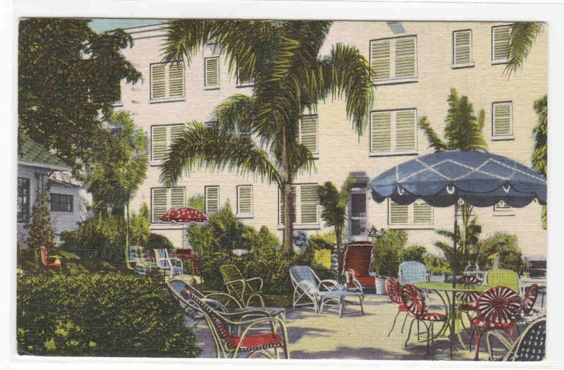 Umbrella Patio Pennflora Hotel St Petersburg Florida linen postcard